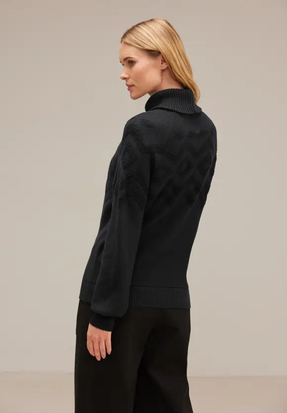 302424- Black Poloneck Jumper with Jacquard Detail- Street One