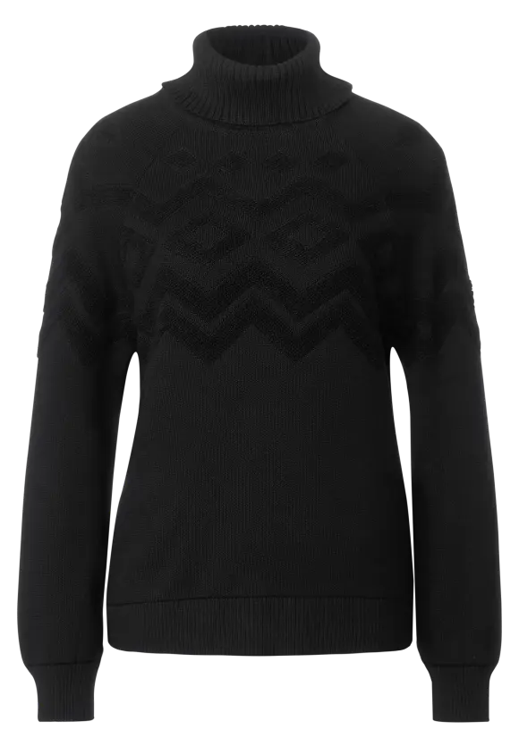 302424- Black Poloneck Jumper with Jacquard Detail- Street One