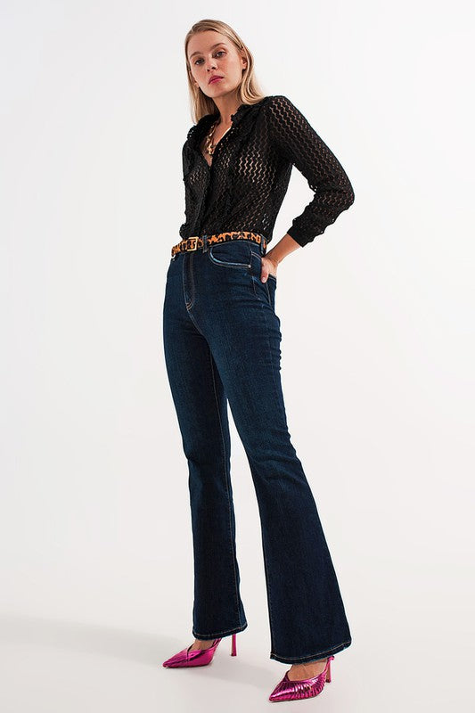 70S HIGH FLARE JEANS IN INDIGO STRETCH