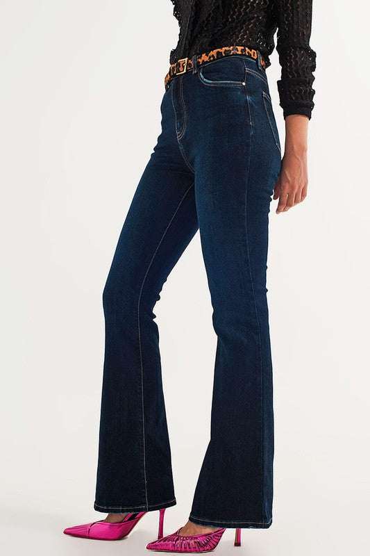 70S HIGH FLARE JEANS IN INDIGO STRETCH