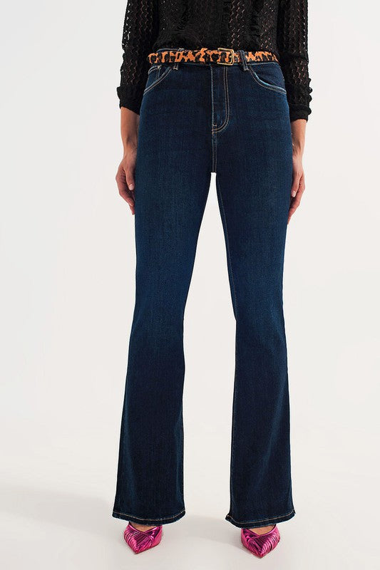 70S HIGH FLARE JEANS IN INDIGO STRETCH