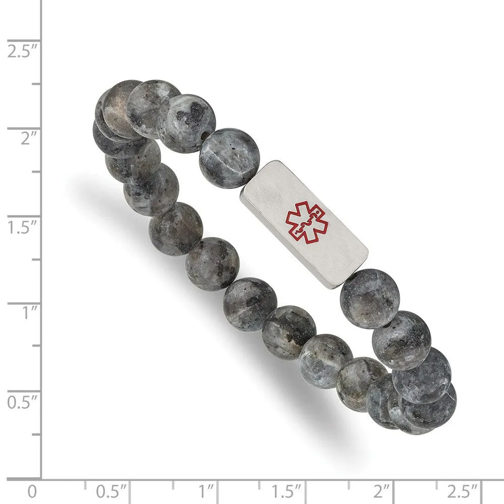 8.5mm Stainless Steel Gemstone Brushed Medical I.D. Stretch Bracelet