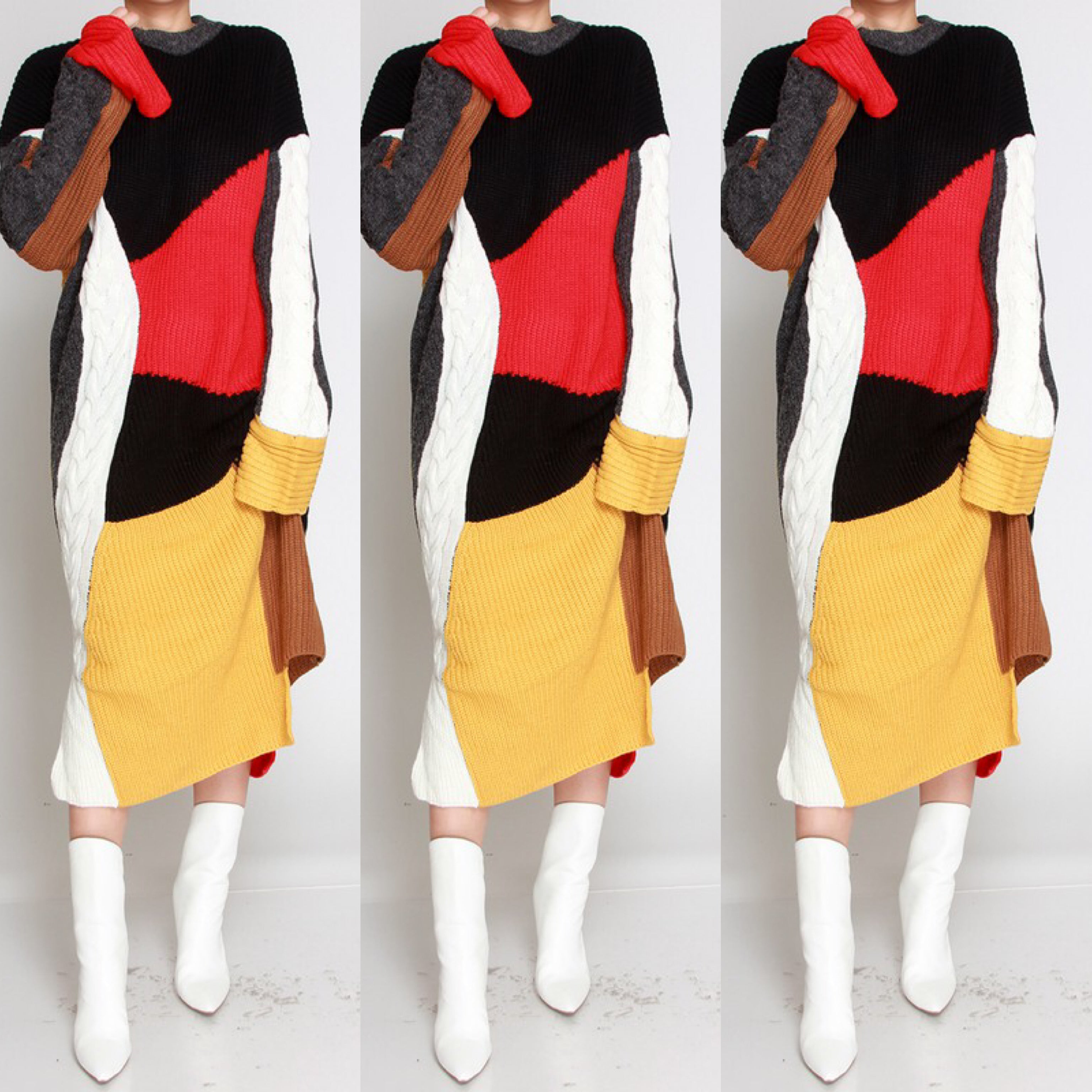 Abstract Color Block Sweater Dressing