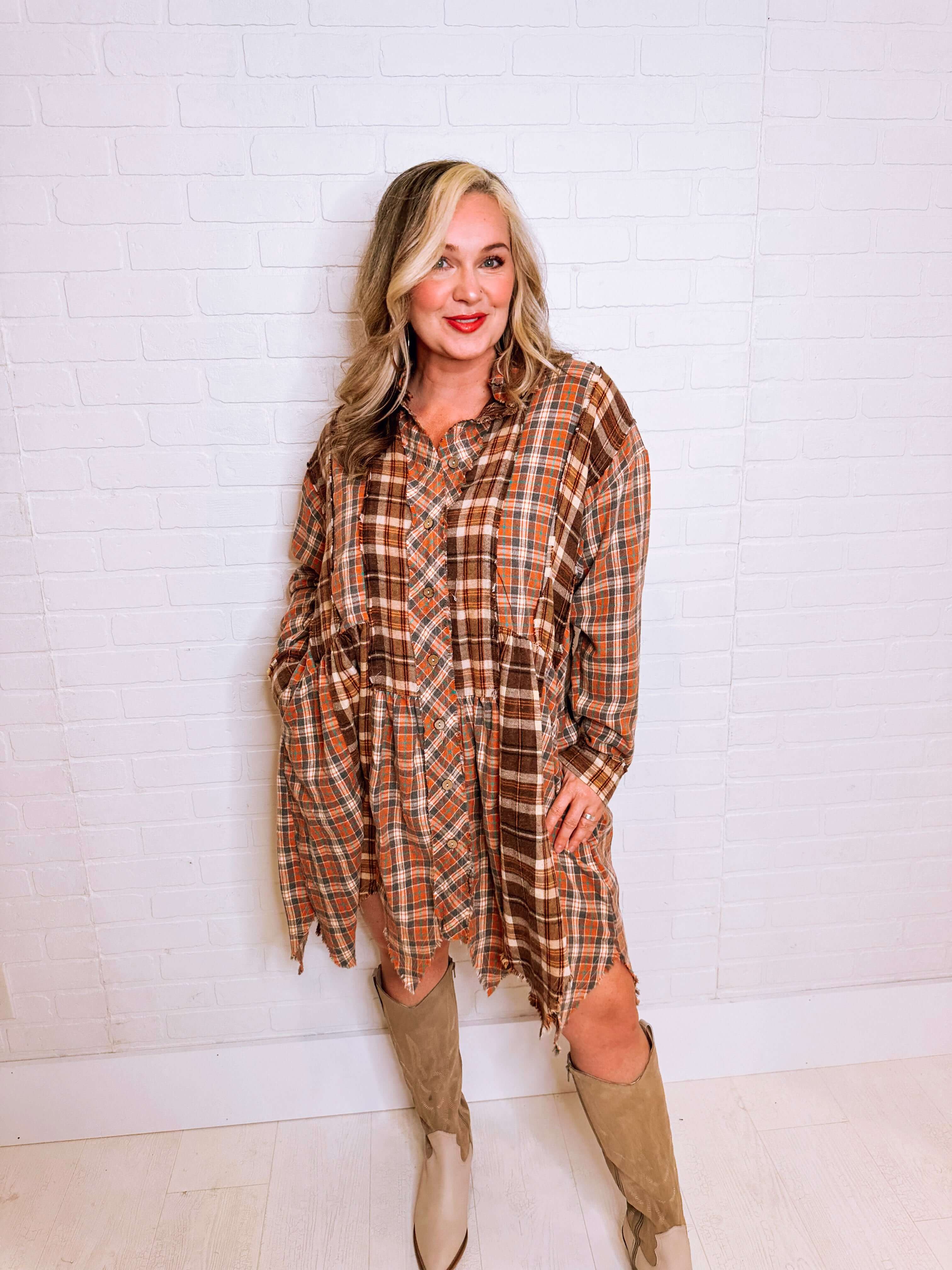 Apple Cider Flannel Tunic Top