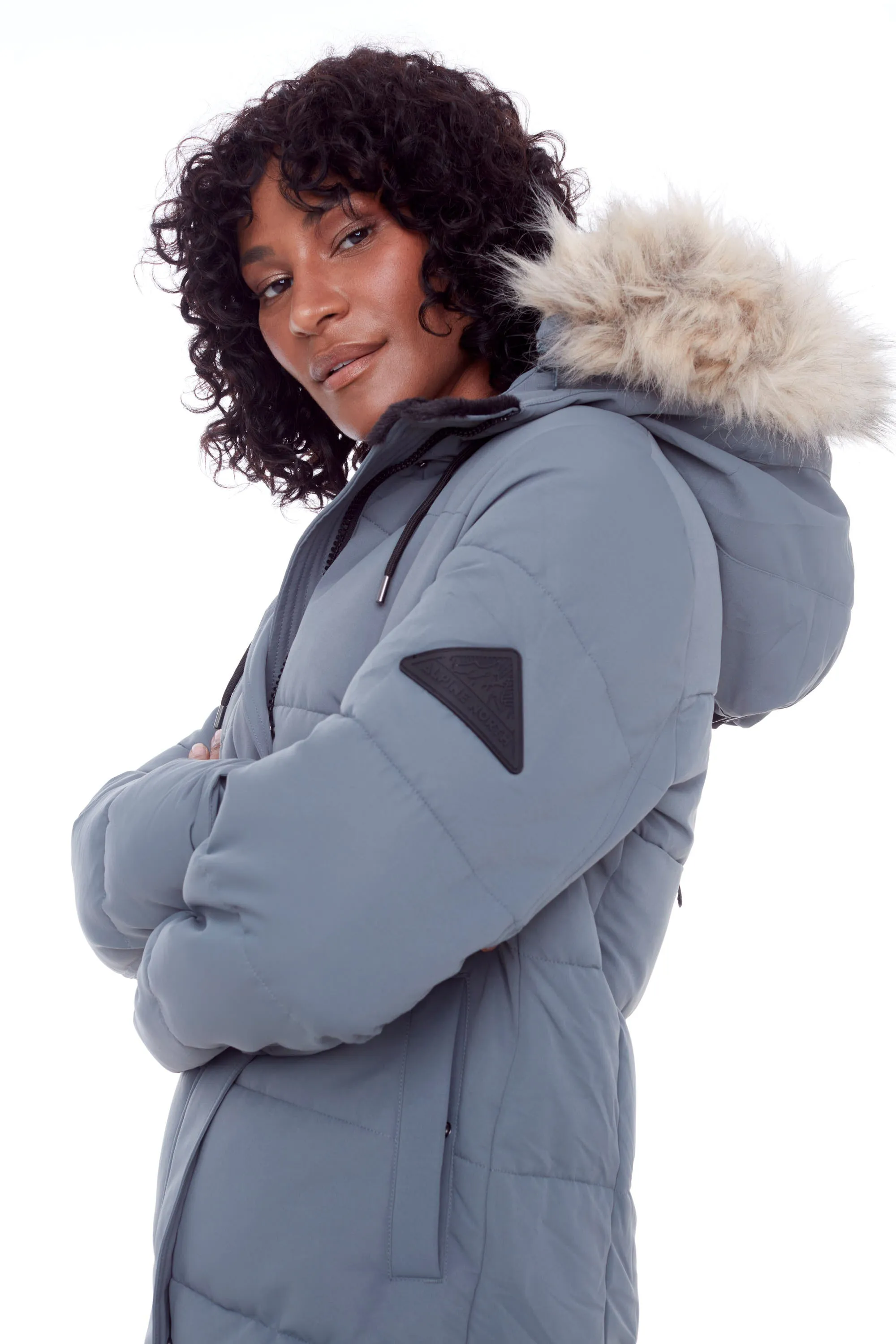 AULAVIK | WOMEN'S VEGAN DOWN (RECYCLED) MID-LENGTH HOODED PARKA COAT, SLATE