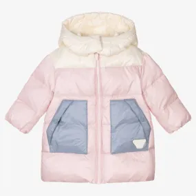 Baby Girls Pink Colourblock Puffer Coat