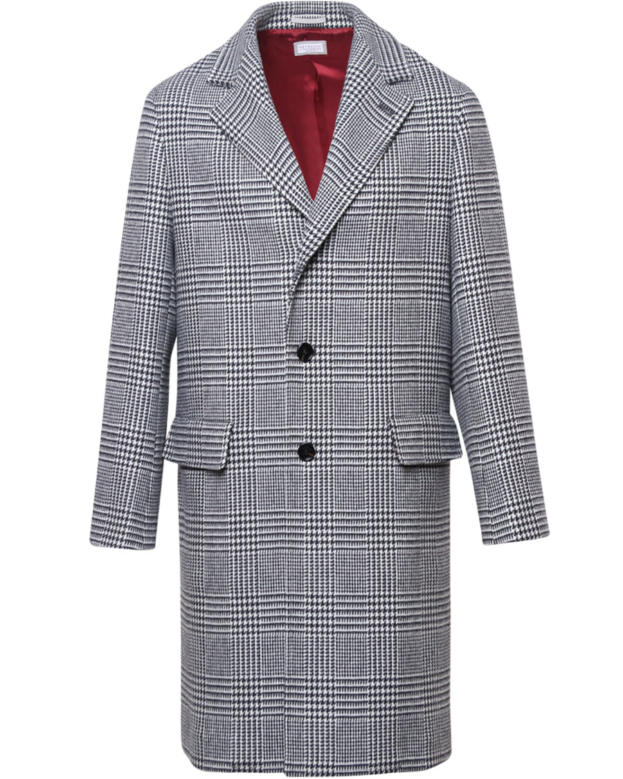 Black and White Houndstooth Plaid Overcoat