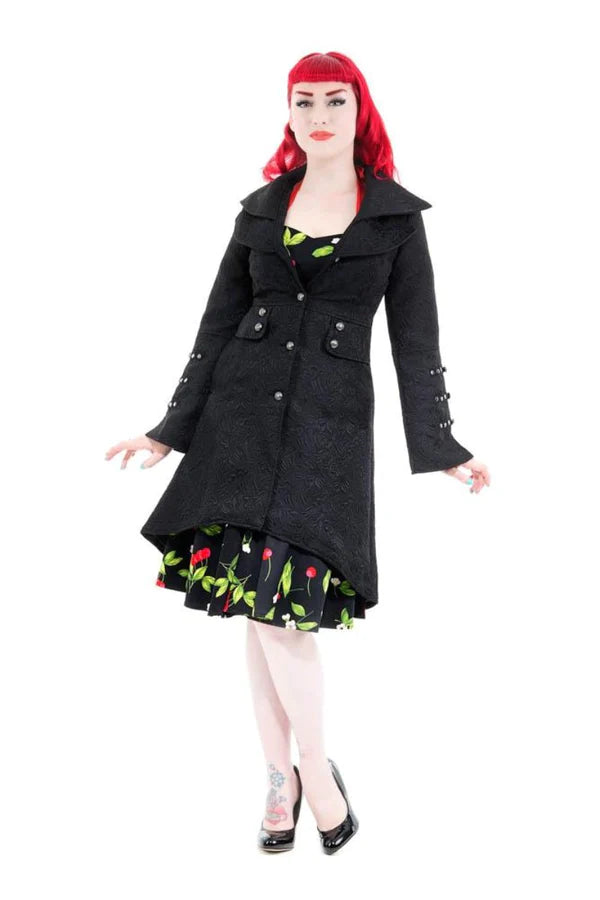 Black Brocade Hi Lo Coat