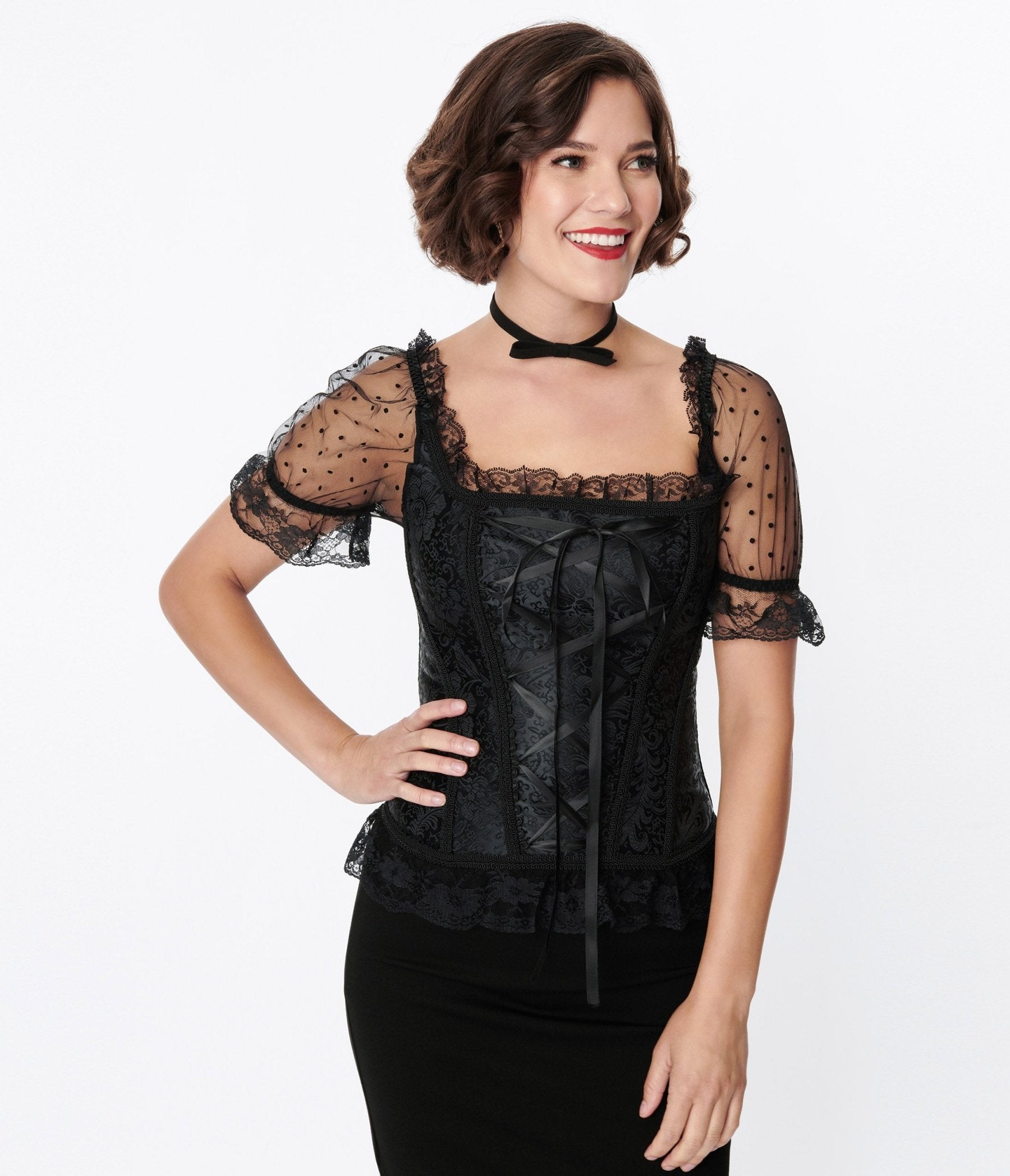 Black Paisley Embossed Renaissance Corset Top