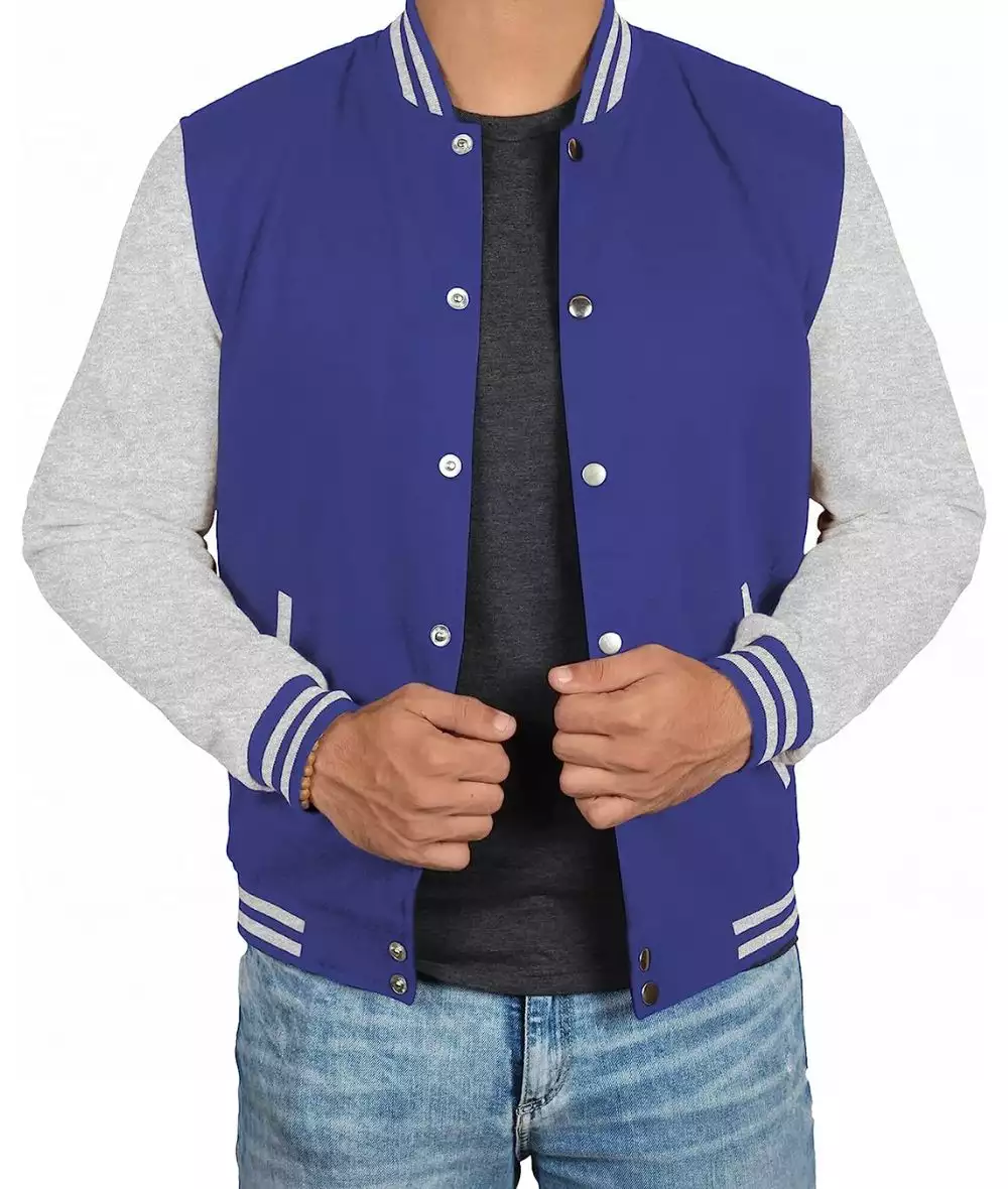 Blue and Grey Varsity Jacket for Men - Baseball Bomber Style