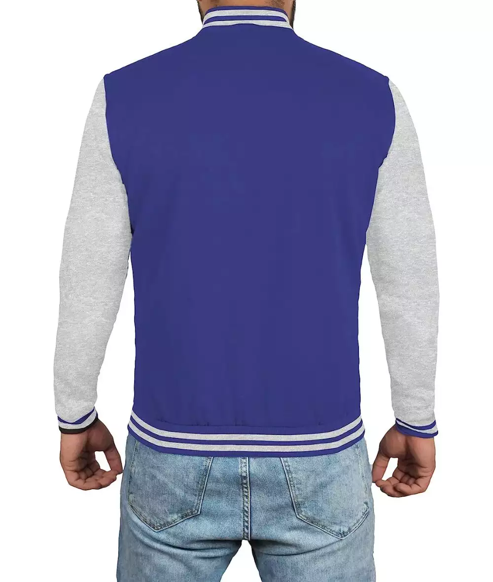 Blue and Grey Varsity Jacket for Men - Baseball Bomber Style