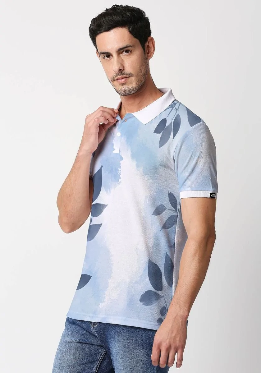 Blue Leaves Printed Polo