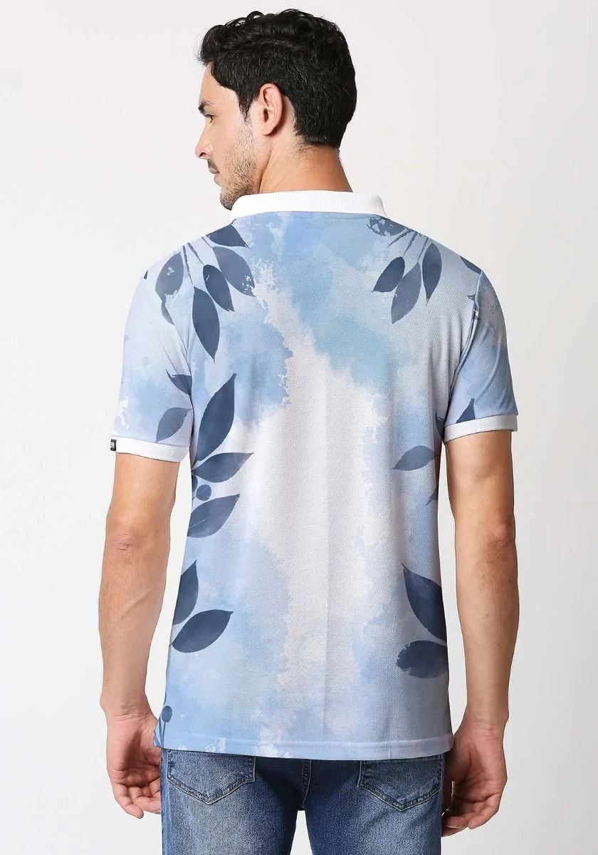 Blue Leaves Printed Polo