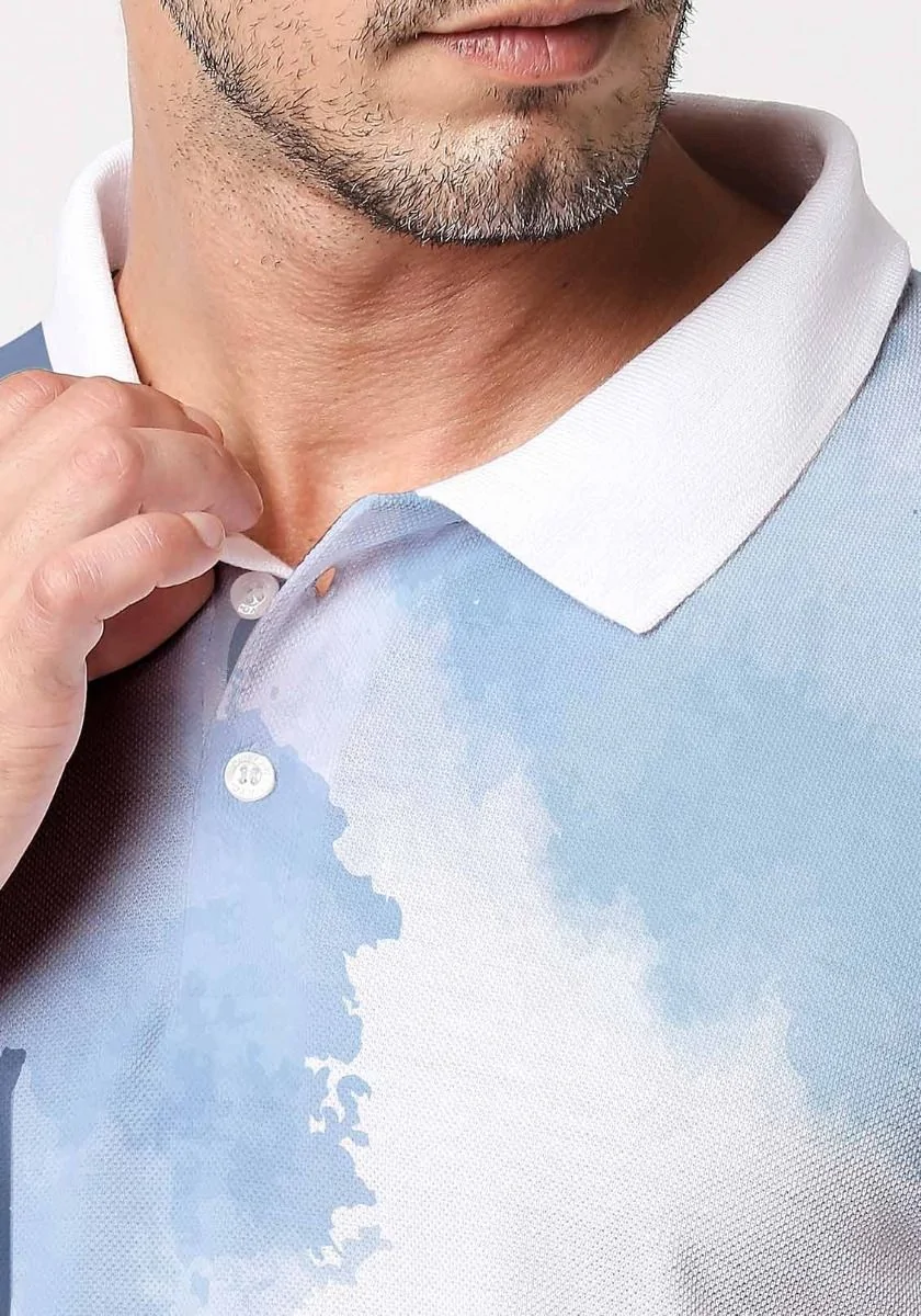 Blue Leaves Printed Polo