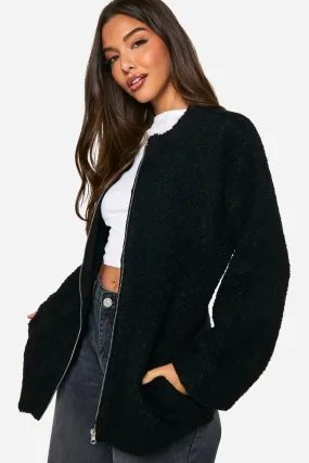 Borg Knitted Oversized Bomber Jacket