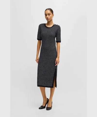 Boss Structured-stripe dress in stretch-cotton jersey