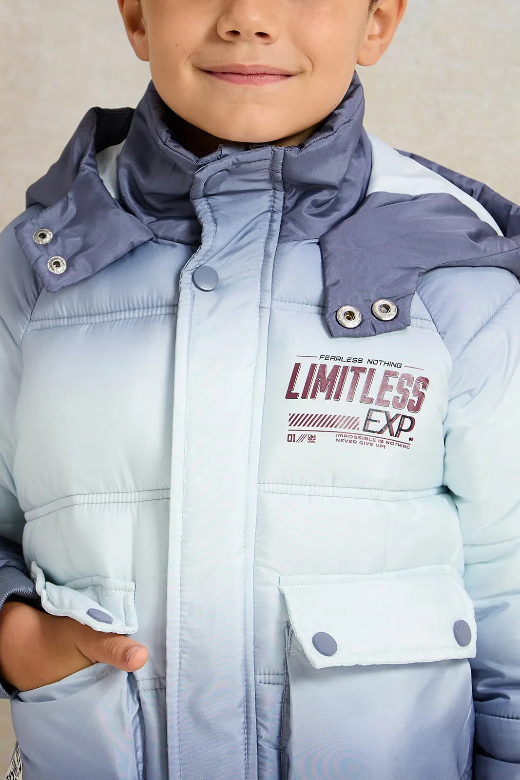 Boys Grey Dip Dye Puffer Hooded Jacket