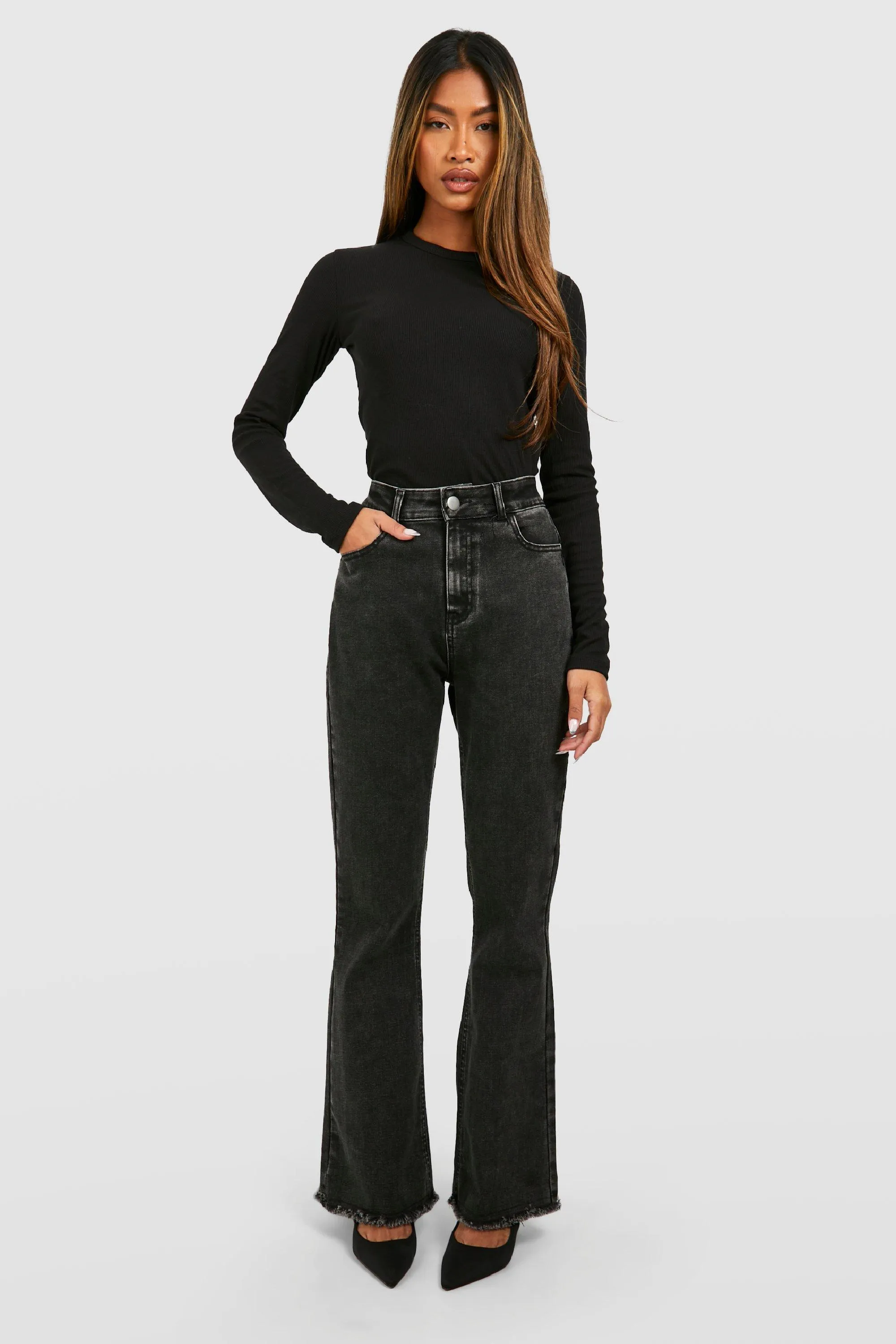 Butt Shaper Stretch Fray Hem Denim Flared Jeans