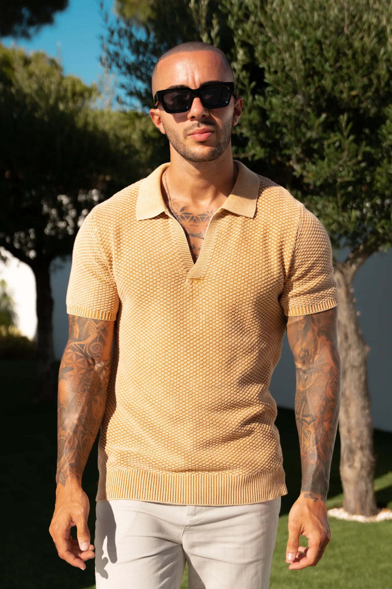 Capo ACID Wash Cuban Polo Shirt - Golden Sand