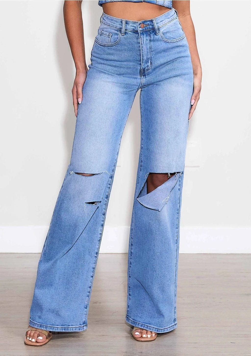 Catching Your Eye Straight Leg Jeans-Blue