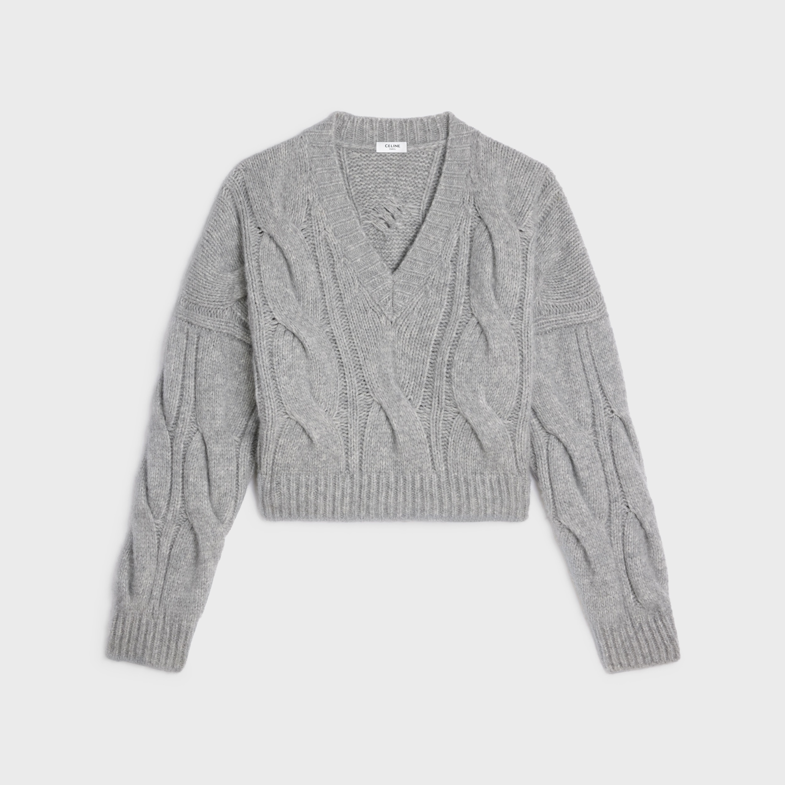 CELINE  | V-NECK SWEATER CABLE-KNIT CASHMERE AND SILK 2AF74086U.08GC