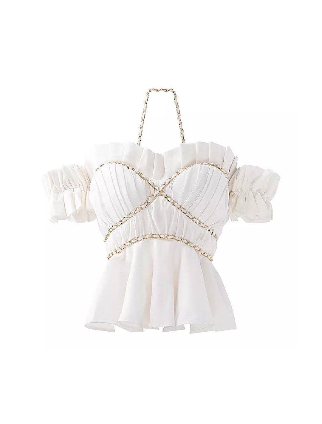 Chain Detailed Pleated Bustier Top