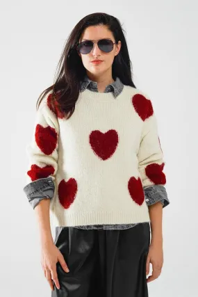 Cozy Cream Red Hearts Sweater