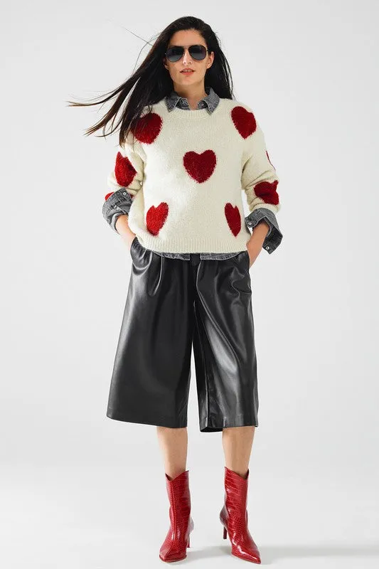 Cozy Cream Red Hearts Sweater