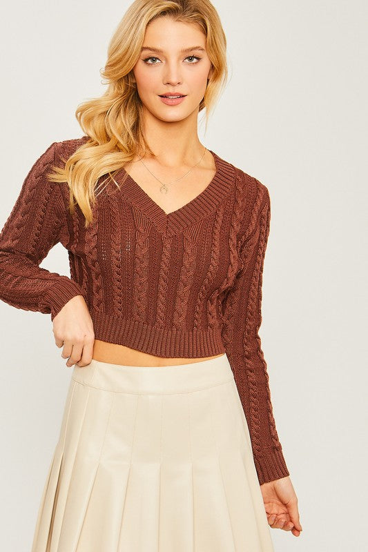 Cropped Cable Knit Sweater Top