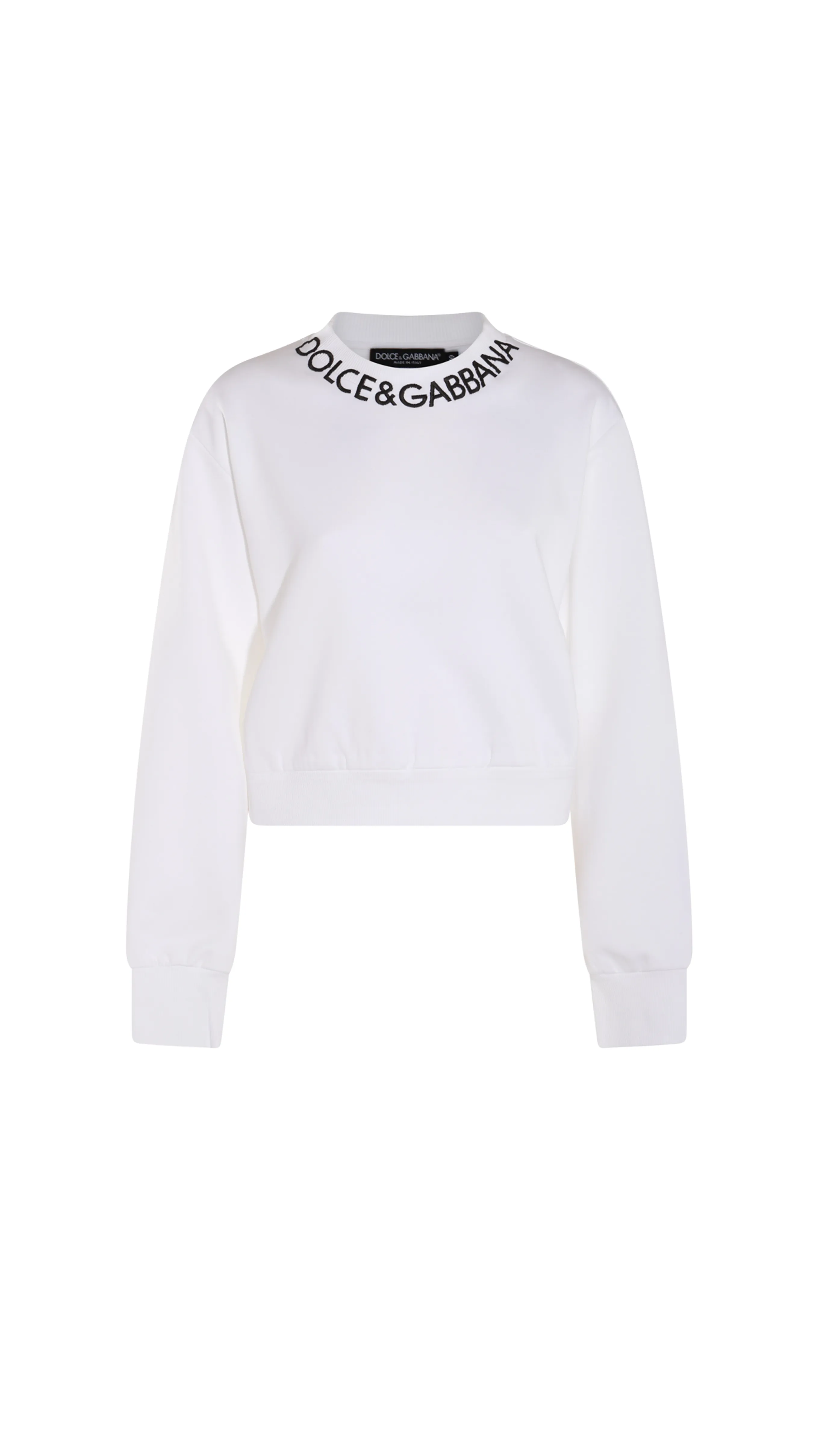 Cropped Jersey Sweatshirt With Logo Embroidery On Neck - White