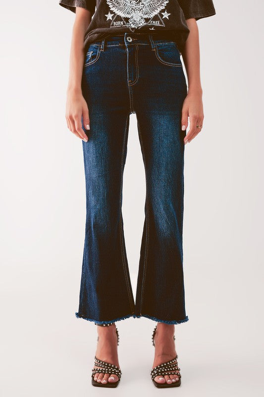 Cropped kickflare jeans in mid wash