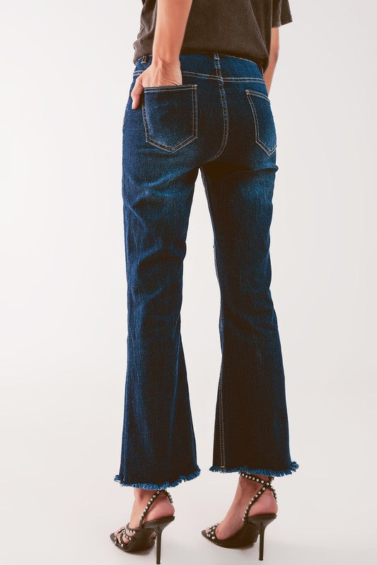 Cropped kickflare jeans in mid wash