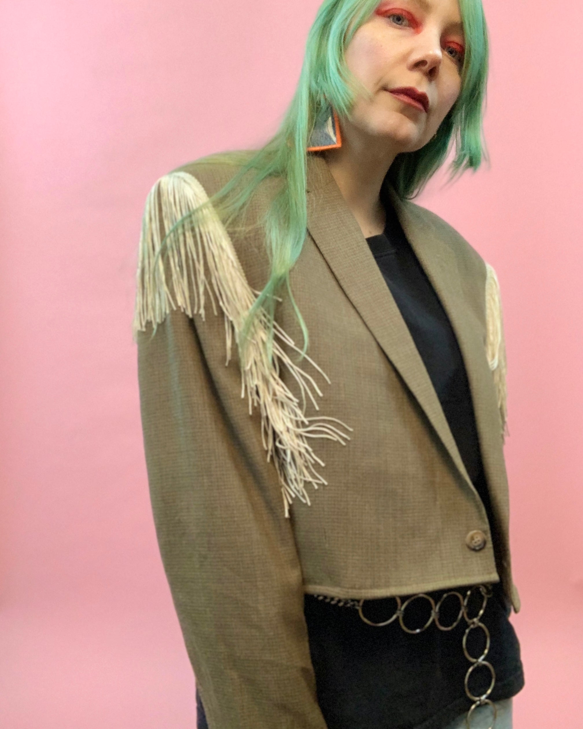 Custom cropped fringe blazer