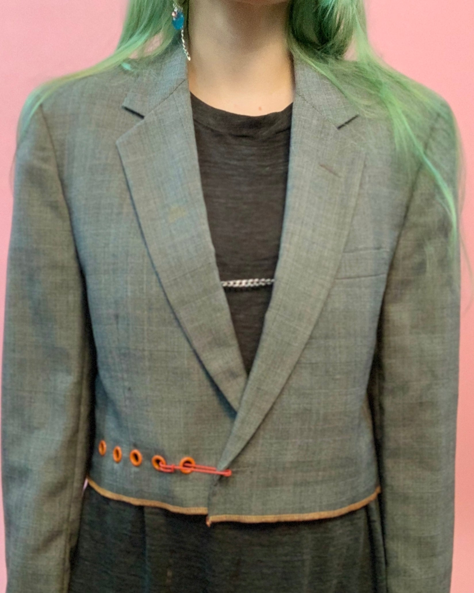 Custom cropped safety pin blazer