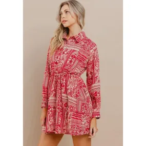 Dana Red Printed Longsleeve TCEC Dress