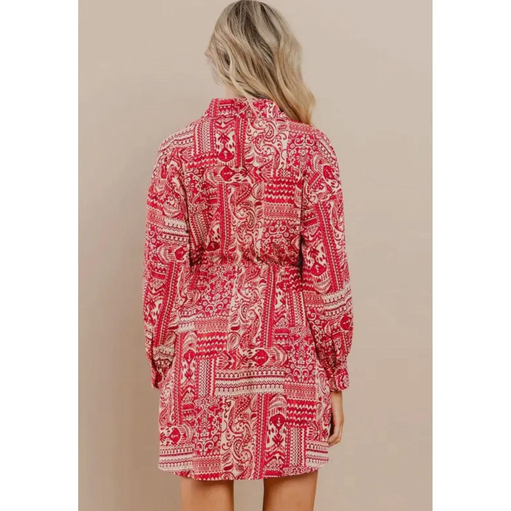 Dana Red Printed Longsleeve TCEC Dress