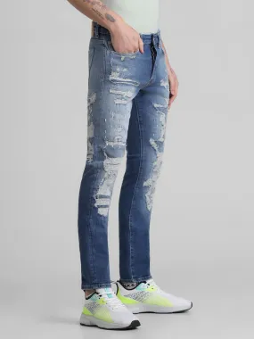 Dark Blue Distressed Glenn Slim Fit Jeans