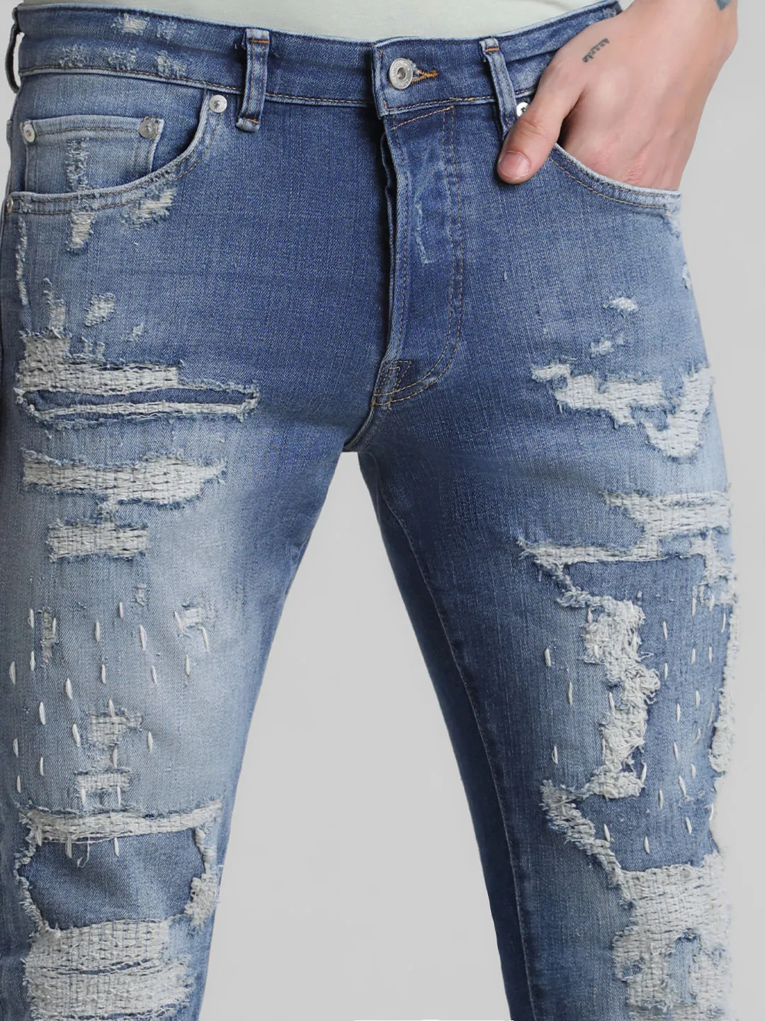 Dark Blue Distressed Glenn Slim Fit Jeans