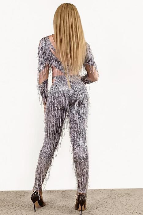 Deja Diamante Tassel Bodysuit(Spandex Version) (Rhinestones)