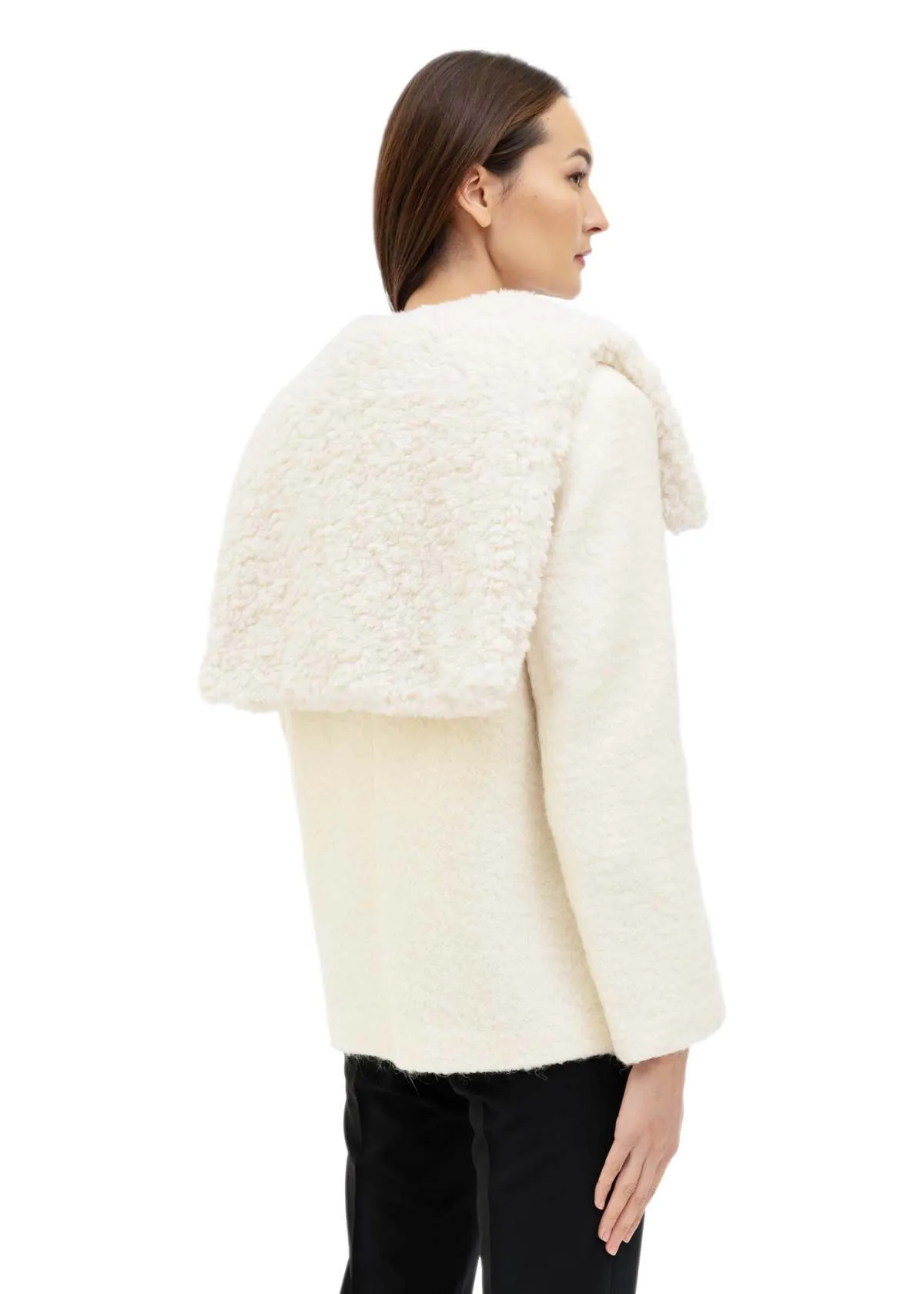 Detachable Shearling Collar Short Coat - White