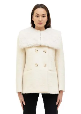 Detachable Shearling Collar Short Coat - White