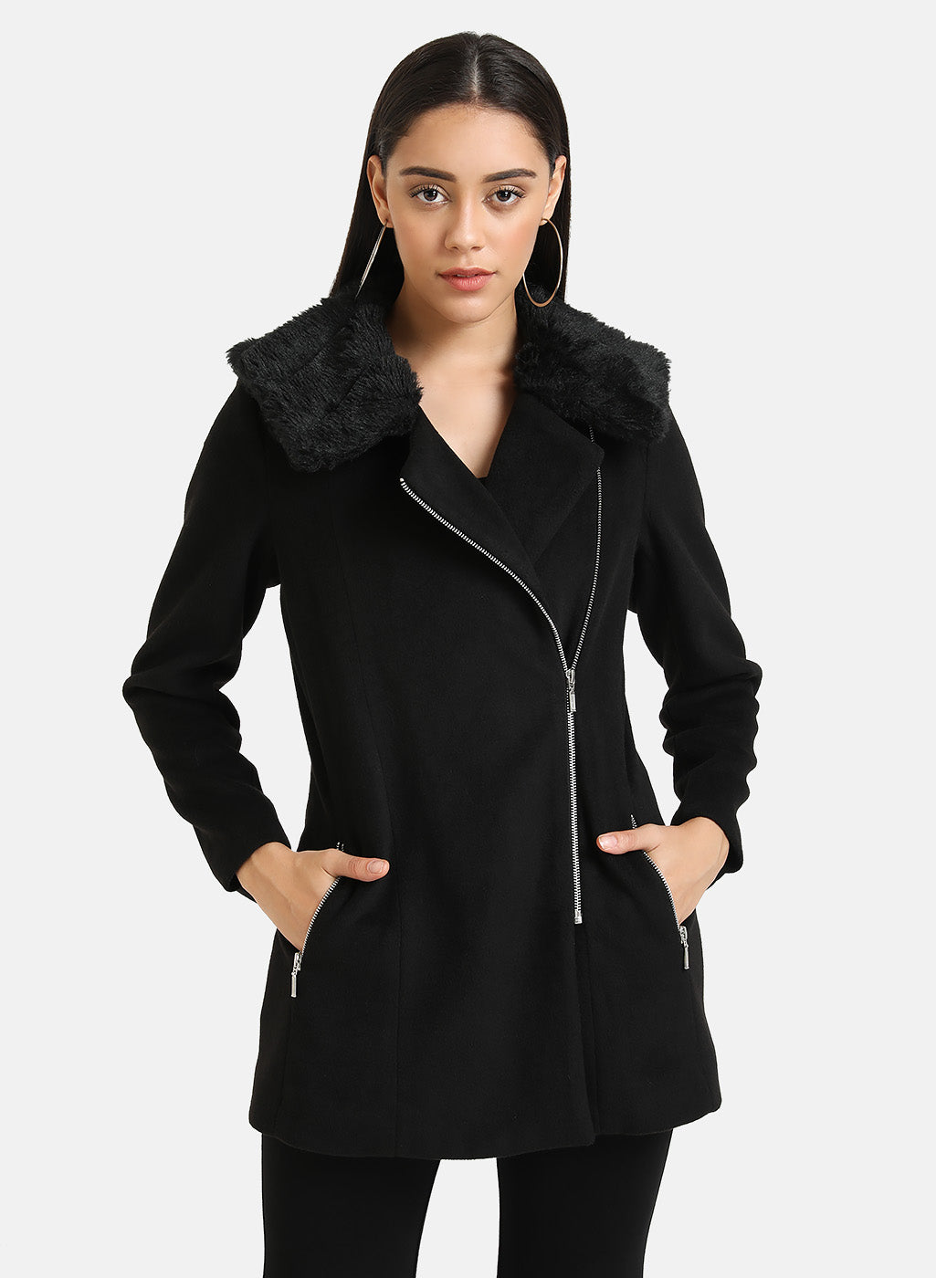 Faux Fur Collar Coat