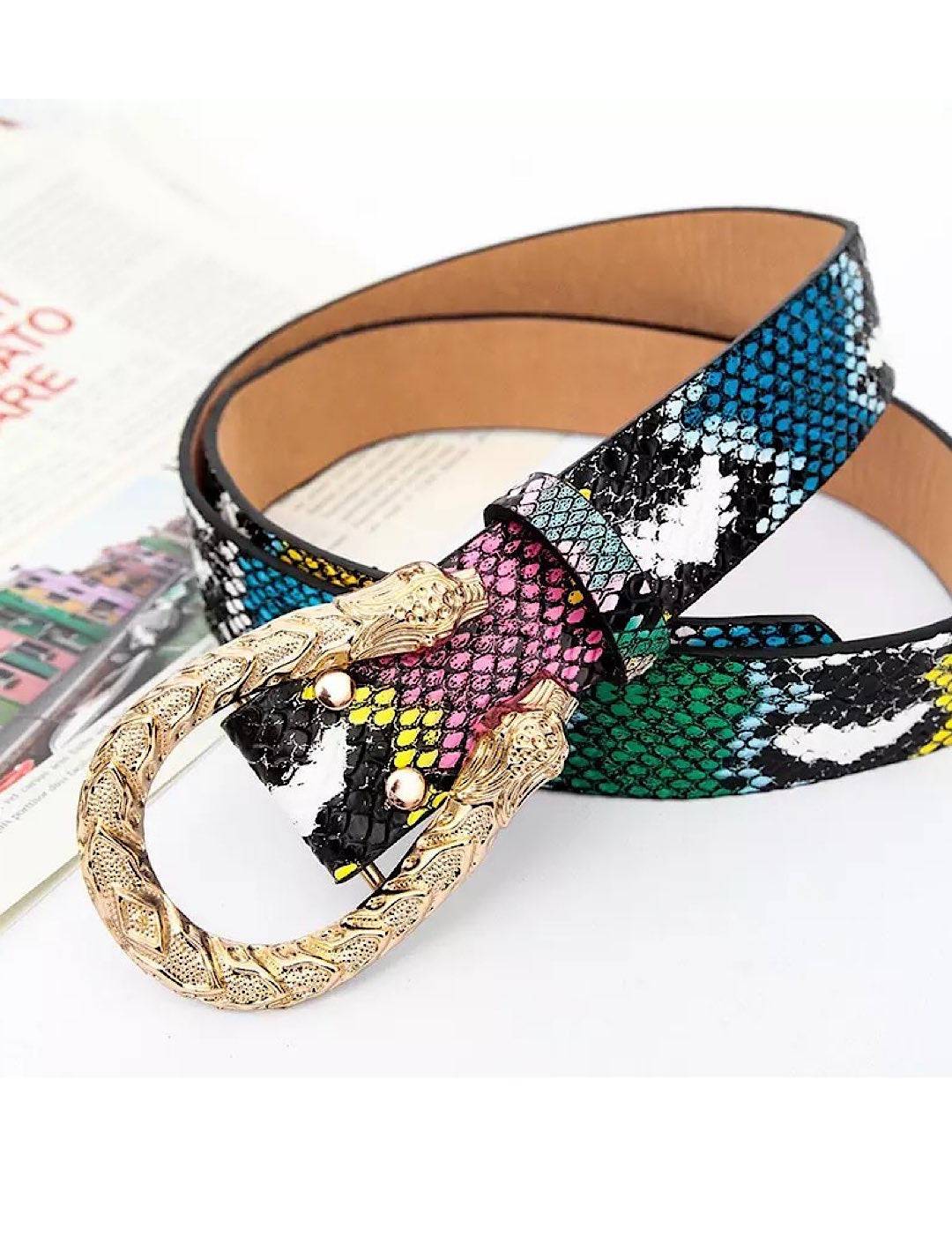 Faux Snake Leather Multi Color Belt