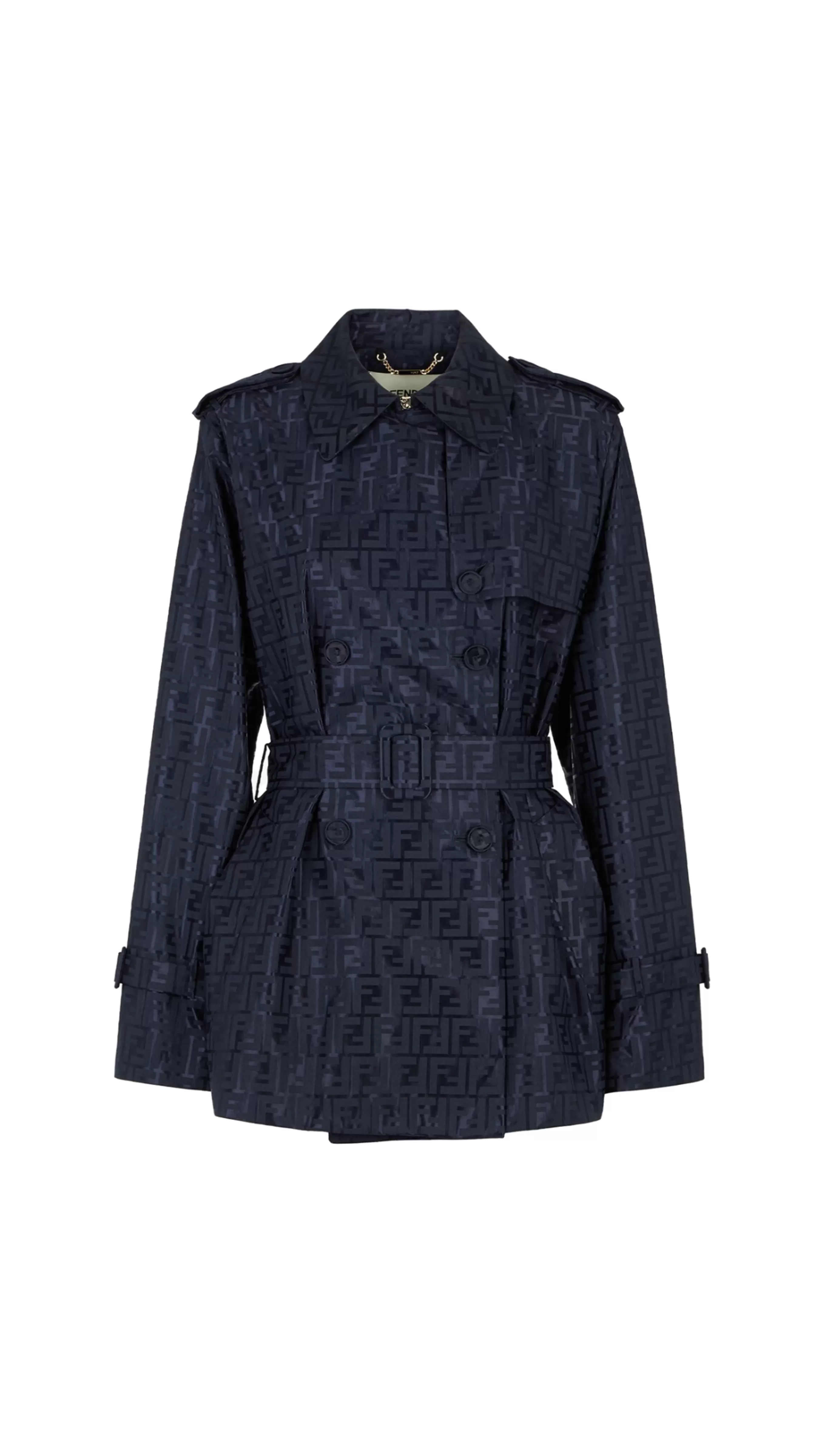 FF Jacquard Trench Overcoat - Blue