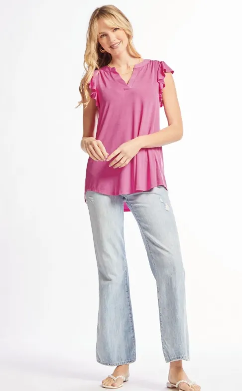 Figure It Out Ruffle Sleeve Top - Magenta