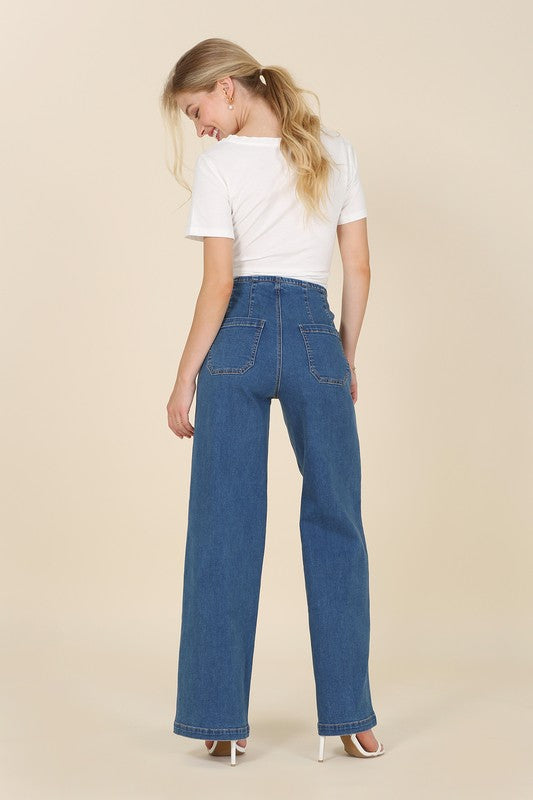 Flared High Waist Pin Tuck Jeans