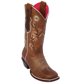 Floral Cowgirl Boots - Honey