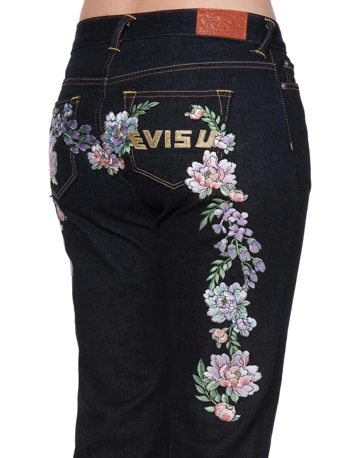 Floral Daicock and Logo Embroidered Straight-legged Jeans