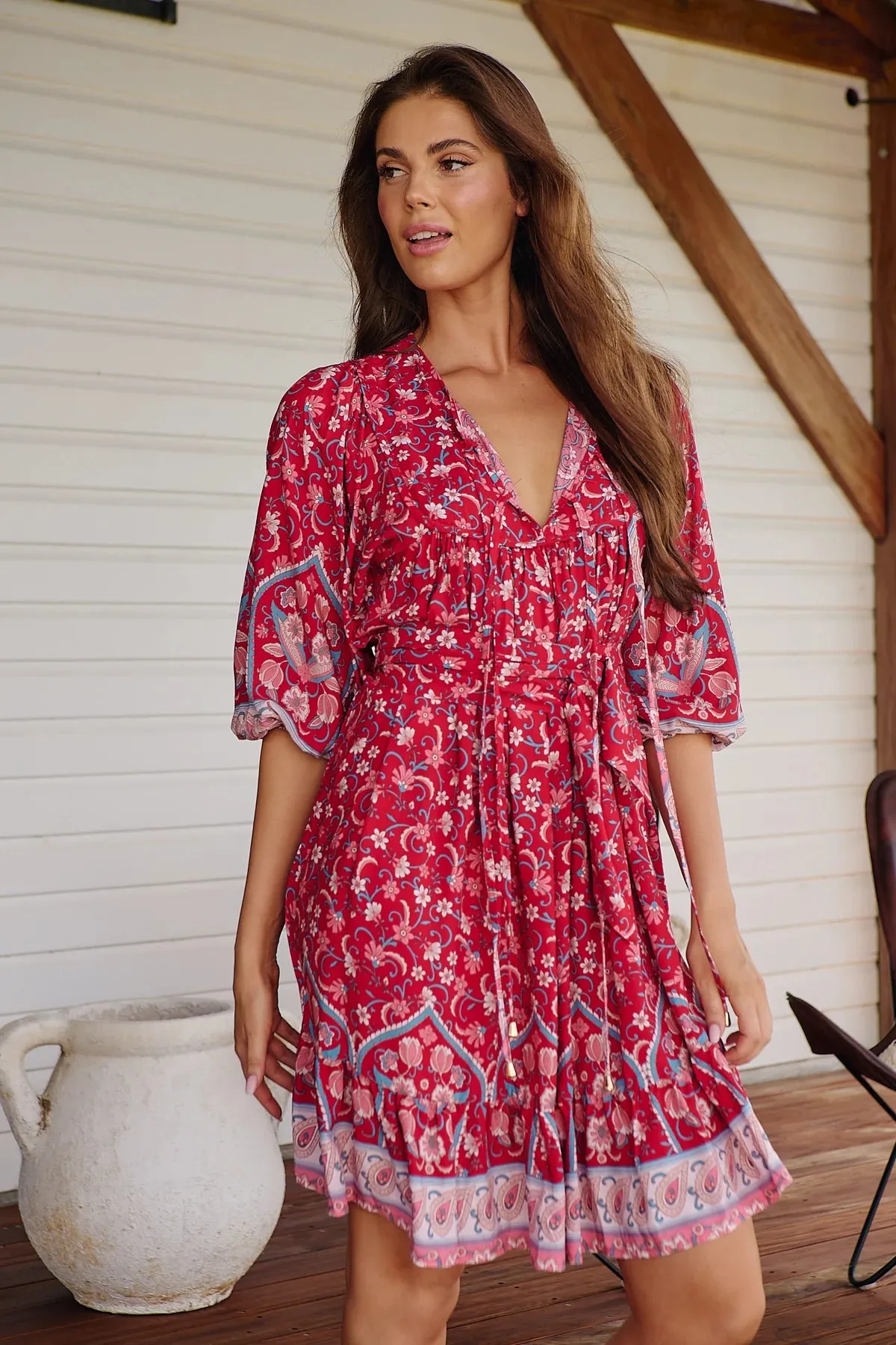 French Mini Dress Ruby Rouge Print