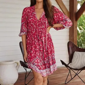 French Mini Dress Ruby Rouge Print